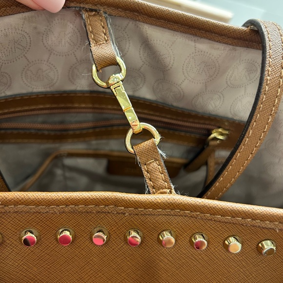 Michael Kors Gold Studded Brown Tote - Picture 10 of 14
